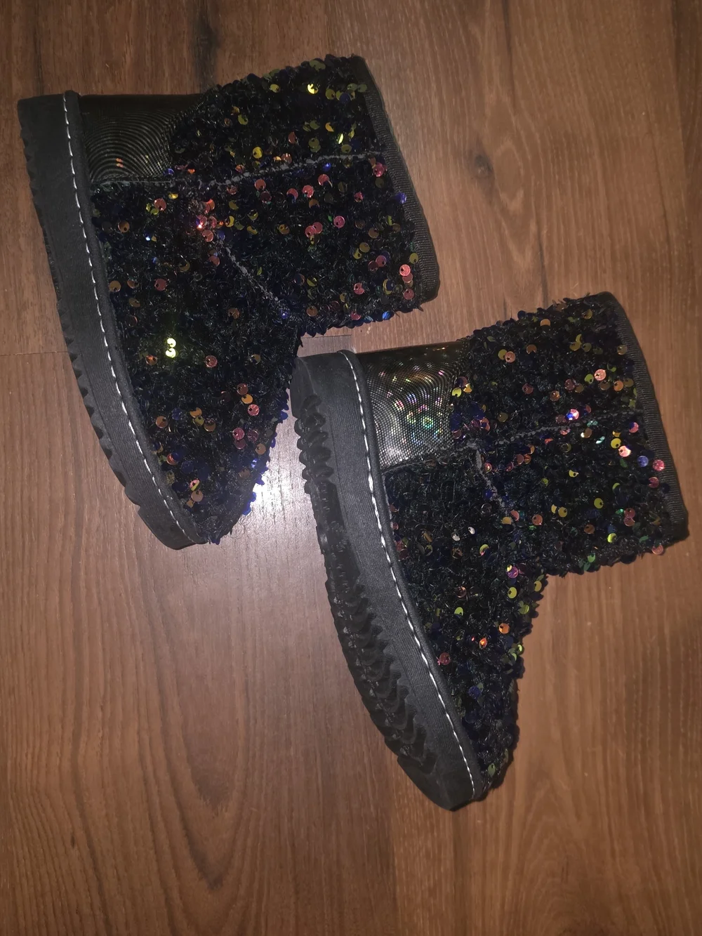 Kids Black Sequin Winter Boots with Multicolor Sparkle